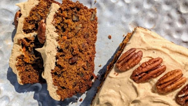 Pecan and Rye Carrot Cake with Honey and Brown Butter Frosting
